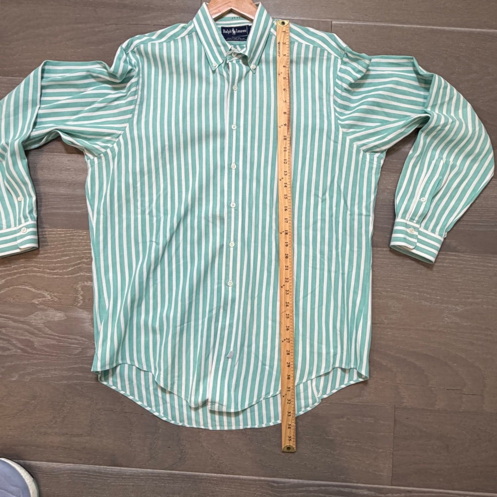 Ralph Lauren Mens XL Teal White Striped Hand Woven Cotton Button Down Shirt - Picture 6 of 8